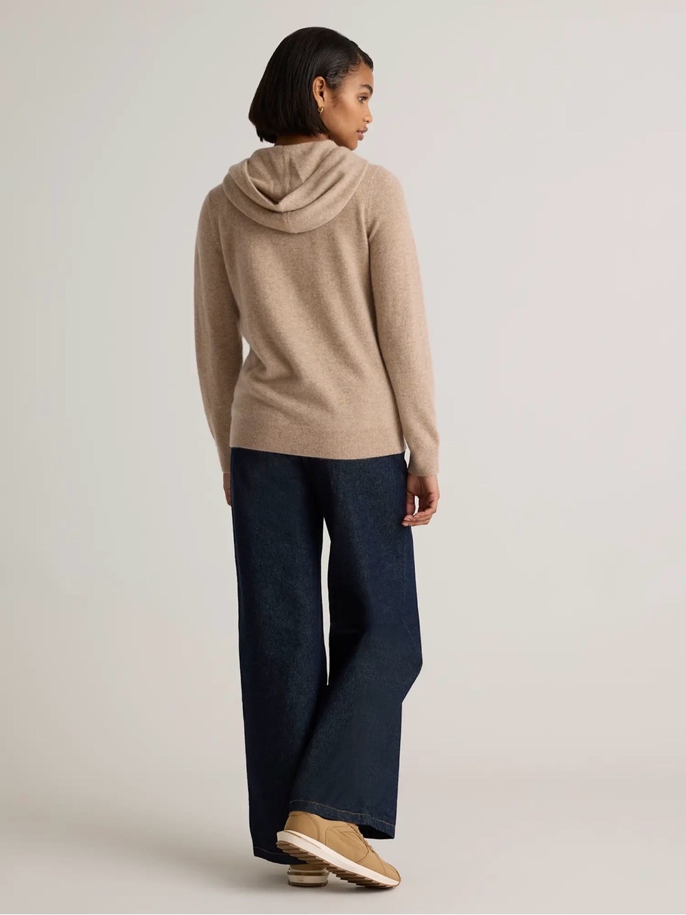 Quince Mongolian Cashmere Full-Zip Hoodie Sweater Oatmeal Beige Size Small - Picture 3 of 9